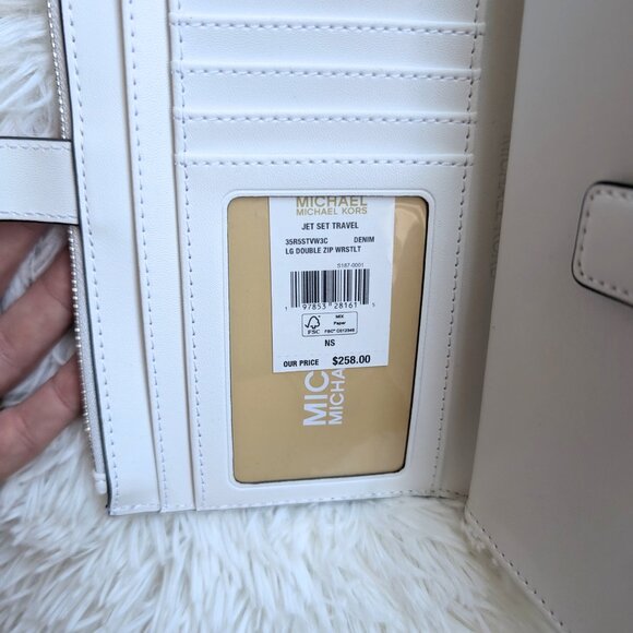 Michael Kors Jet Set Travel Double Zip Wristlet Denim Patches NWT - Picture 5 of 8